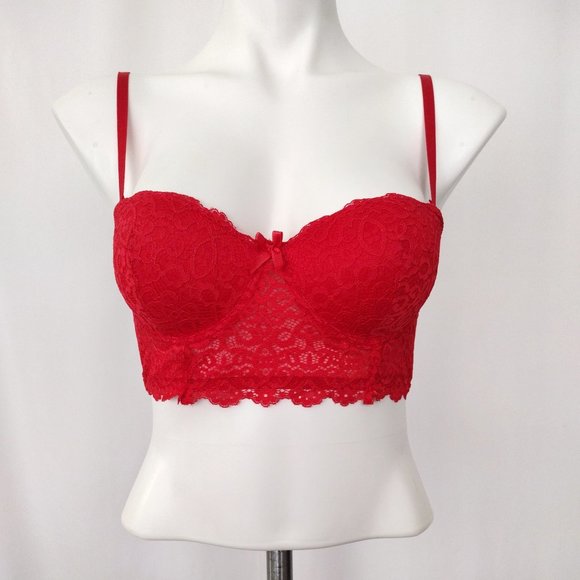 Jezebel Red Lace Convertible Underwire Push Up Balconette Bra NEW 34B - Picture 1 of 13